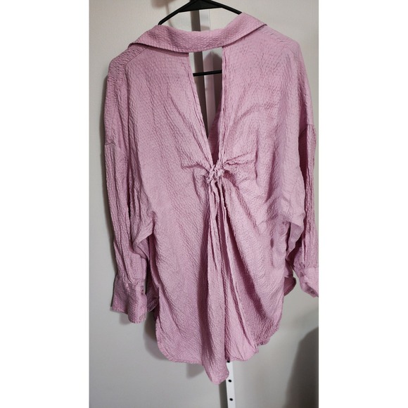 Zara Pink Textured Open Back Knot Detail Button Down Shirt Blouse Womens XL - Picture 3 of 3